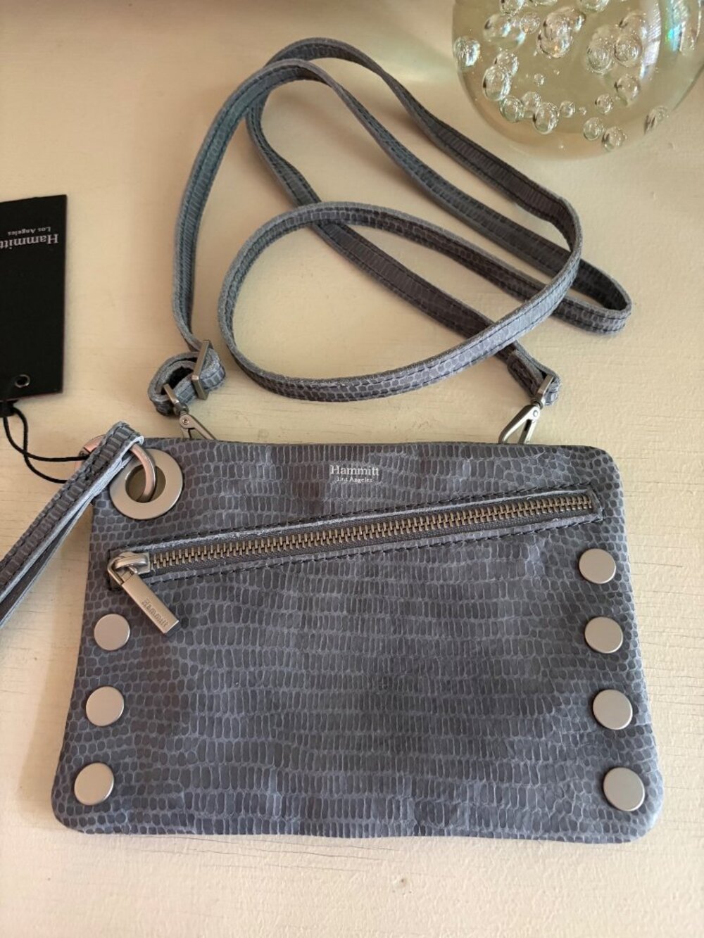 Hammitt Nash Small Slate Tejus Snake Ebossed Suede Crossbody Shoulder Handbag / - Picture 11 of 13